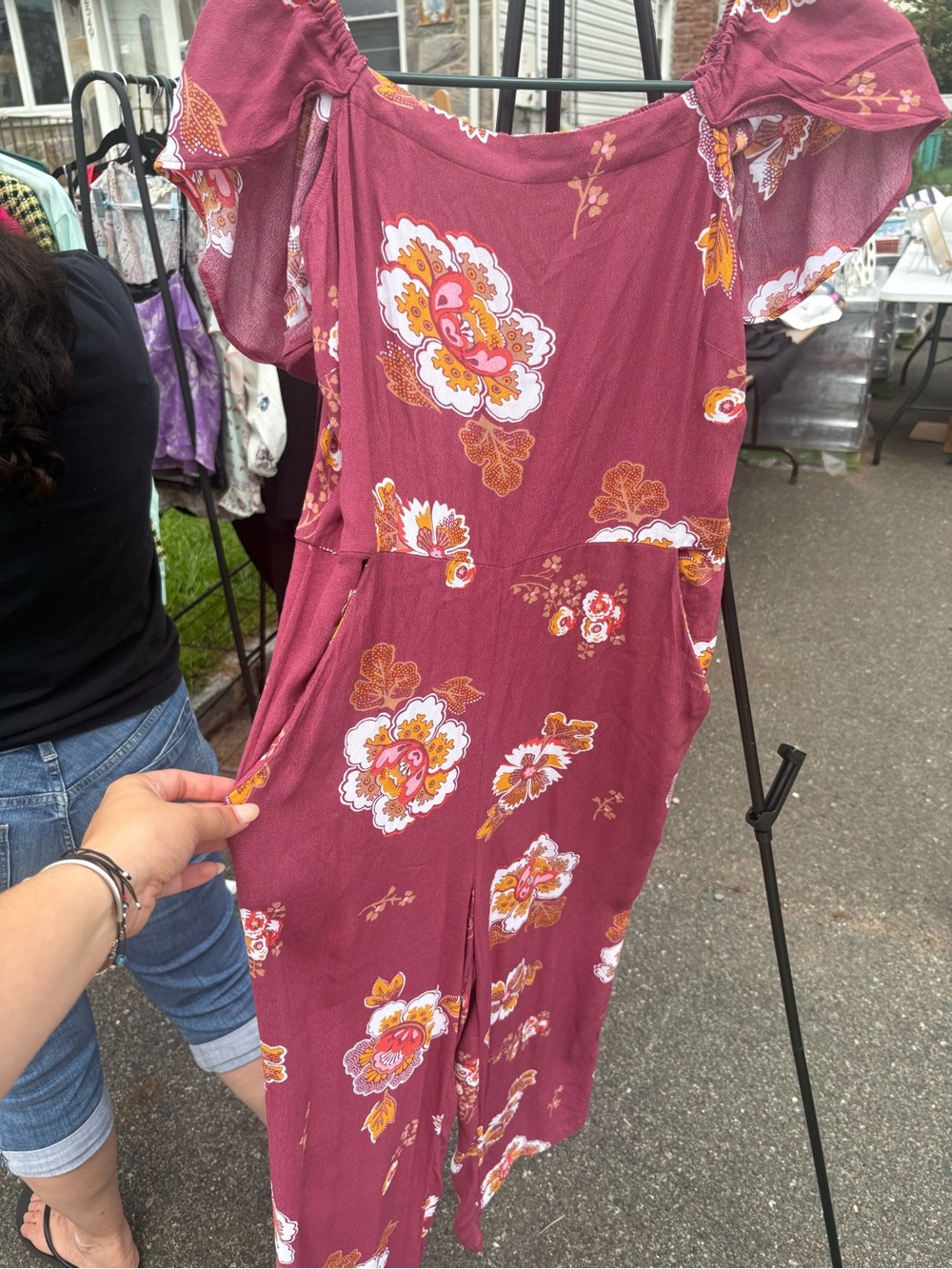 Women's Floral Off-Shoulder Midi Romper - Mauve